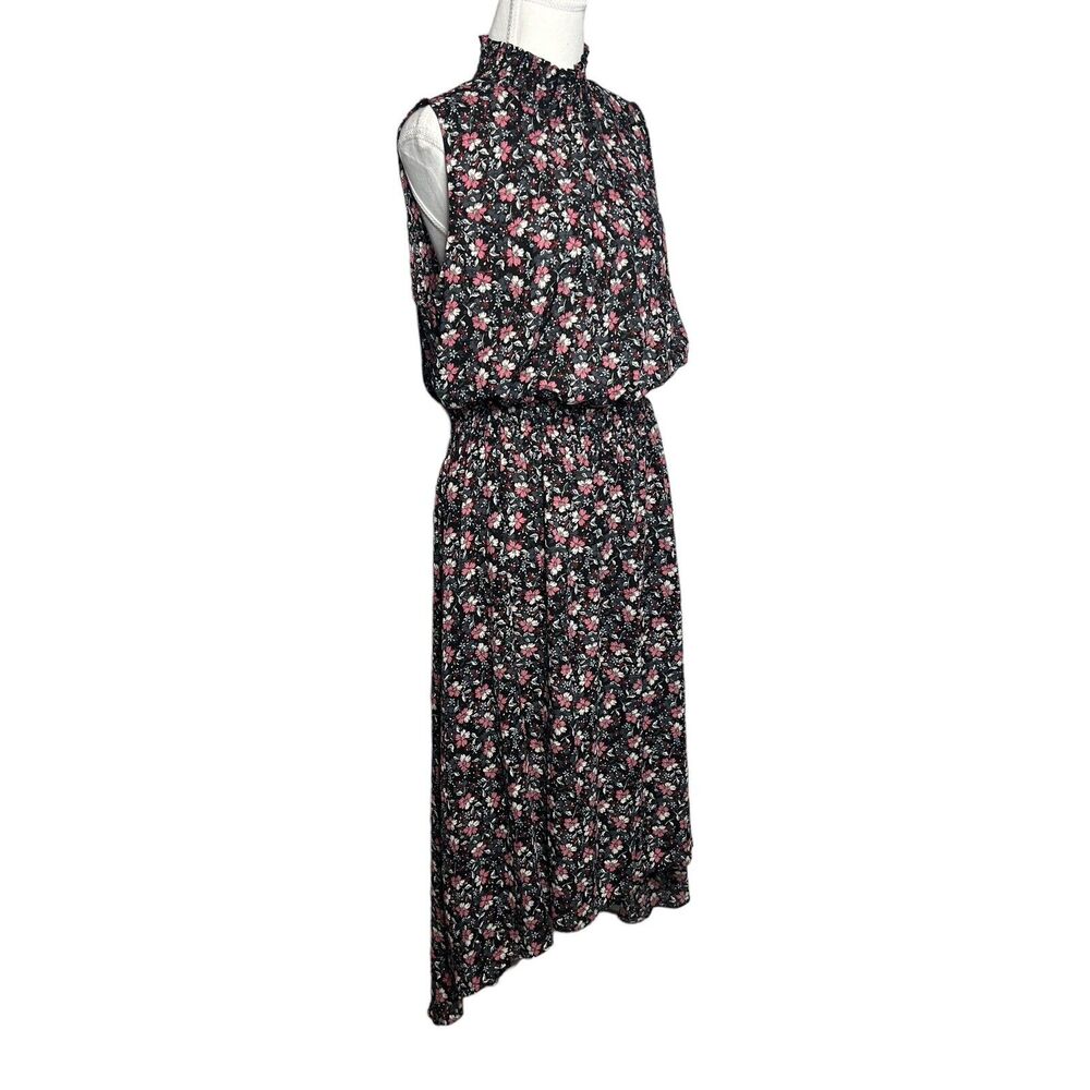 Nanette Lepore Women Black SZ 12 Sleeveless high Mock Neck Hi low Floral Dress - Picture 6 of 9
